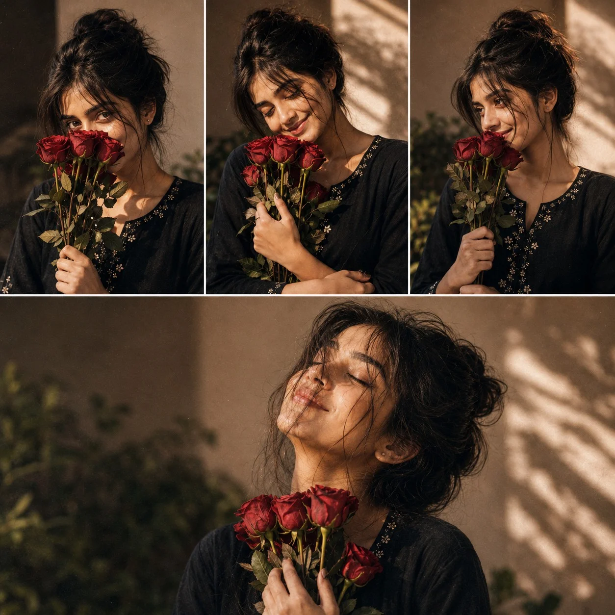 Romantic Rose Bouquet Film Collage Portrait on PromptGalaxy — AI prompt